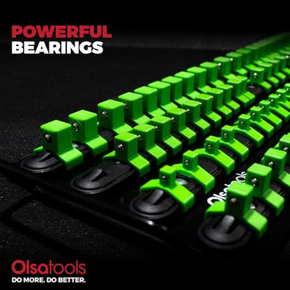 Olsa Tools Portable Socket Organizer Tray - Black Rails with Green Clips - Holds 80 Sockets - Professional Quality Socket Holder - Part 1024 - color: Black Tray/Green Clips