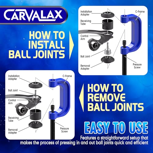 CARVALAX 10-Piece Ball Joint Press Kit | Ball Joint Removal Tool Kit w/Universal Adapters and Sockets for Most 2WD/4WD Cars, Trucks and SUVs - size: 10PC
