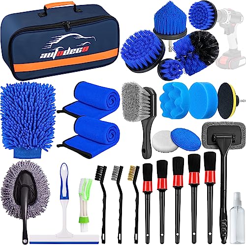 27Pcs Car Detailing Brush Set, Car Detailing Kit, Auto Detailing Drill Brush Set, Car Detailing Brushes, Car Wash Cleaning Tools Kit for Interior, Exterior, Wheels, Blue - color: 004Blue, size: 27pcs