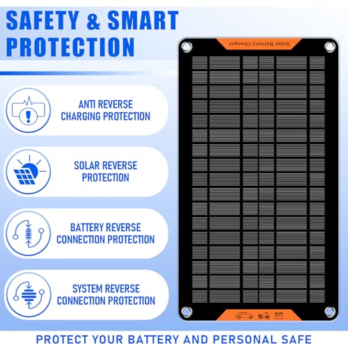 10 Watt 12 V Solar Car Battery Charger & Maintainer | Portable Solar Panel Trickle Chargerr for Car, Boat, Automotive,RV - size: 10W