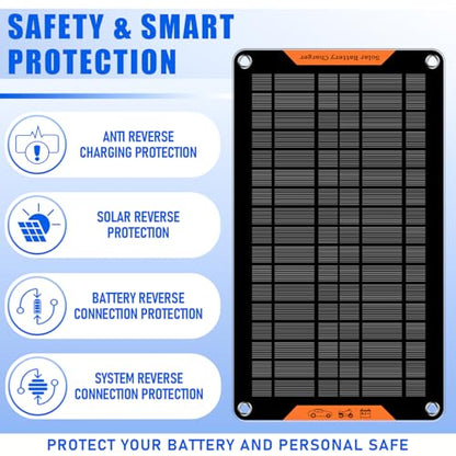 10 Watt 12 V Solar Car Battery Charger & Maintainer | Portable Solar Panel Trickle Chargerr for Car, Boat, Automotive,RV - size: 10W