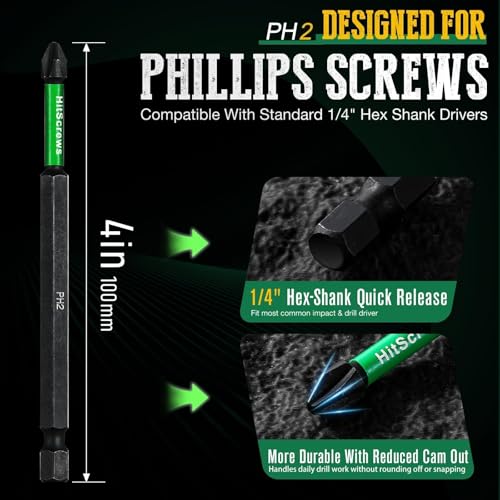 PH2 Phillips Bits #2 – 10 Pack 4" Extra Long Impact Driver Bits,S2 Steel Magnetic Screwdriver Bits for Power Tools and Screw Guns - size: 4"-10pcs