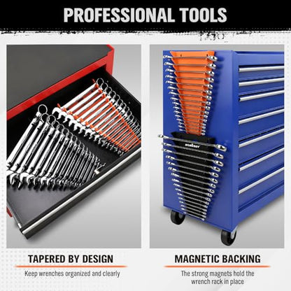 HORUSDY 2-Piece Magnetic Wrench Organizer, 32-Slot Wrench Storage Rack for Toolboxes, Drawer & Garage, SAE (1/4" - 1-1/16") & Metric (6mm - 24mm) Wrench Holder, Black & Orange, 11LBS Capacity - style: 2-Piece Magnetic Wrench Organizer, 32-Slot