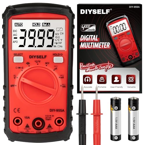 DIYSELF Multimeter Tester, 4000 Counts Multimeter with Capacitor Tester | Digital Multimeter Tester Measures DC/AC Voltage, Capacitance, Resistance and Continuity for Home and Automotive Use