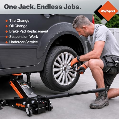 AV Steel 3 Ton Floor Jack (6000 lbs), Single Piston Steel Hydraulic Floor Jack, Lift Range 5.5" to 18.5", Fits Cars, SUVs & Standard Trucks - Not for Lifted Vehicles or Heavy-Duty Trucks