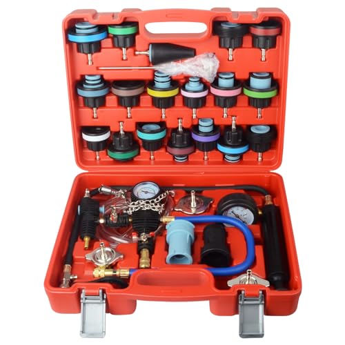 DAYUAN 28Pcs Universal Radiator Pressure Tester Kit, Coolant Vacuum Refill | Coolant Pressure Tester Set, for Cooling System, 0-35 PSI Pressure Testing，Vacuum Purge & Refill, Fits Most Vehicles，Red Case - color: Red