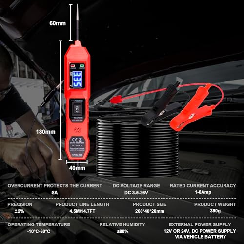 Automotive Power Circuit Probe Tester 3.5-36V DC,6-in-1 Automotive Circuit Tester with Blue Backlit LCD,Overload Protection & 14.7FT Cable,Test Light for Car Truck Motorcycle Boat Trailer(Red) - style: Red Set