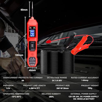 Automotive Power Circuit Probe Tester 3.5-36V DC,6-in-1 Automotive Circuit Tester with Blue Backlit LCD,Overload Protection & 14.7FT Cable,Test Light for Car Truck Motorcycle Boat Trailer(Red) - style: Red Set