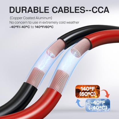 NOONE Jumper Cables for Car Battery - 4 Gauge 20 FT 600Amp Heavy Duty Automotive Booster Jumper Cables for Jump Starting Dead or Weak Batteries (4AWG x 20Ft) - size: 4Gauge x 20FT