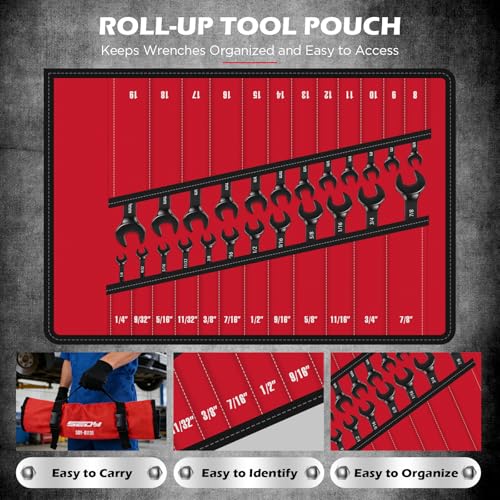 Premium 24-Piece Ratcheting Wrench Set, SAE(1/4-7/8") & Metric(8–19mm) Combination Wrenches, 72-Tooth CR-V Steel with Durable Black Finish, Ratchet Spanners with Roll-Up Tool Pouch for Repair - style: 24-Pc Ratcheting (Black Finish)