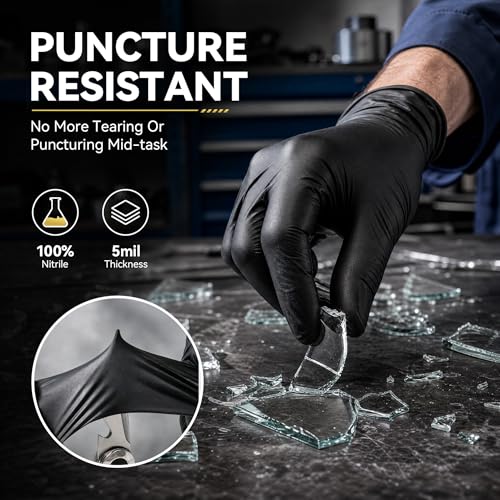 5 Mil Black Nitrile Gloves Disposable Latex Free, Textured Grip Food Safe, Professional for Cooking, Tattoo, Cleaning - size: Large