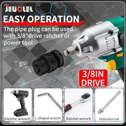 11PCS 3/8" Drive Impact Bits Sockets Set, SAE Pipe Plug Socket Set | Tapered Male Square Drive, Chamfered Female Square Drive, CR-MO Steel, Easy Removal Tool Kit