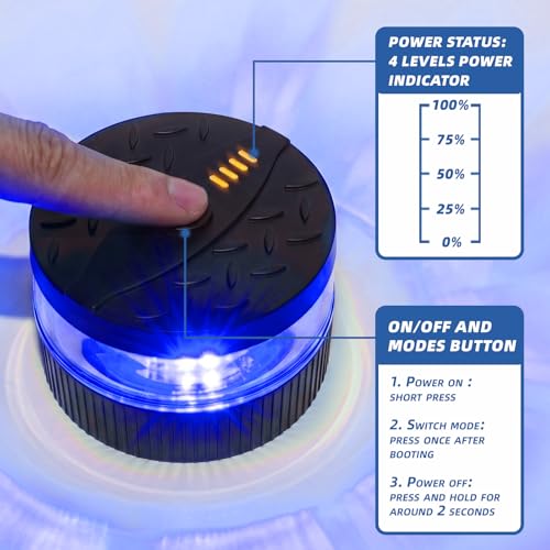 Battery Operated Blue Beacon Strobe Light w/Magnetic Base, Portable USB-C Rechargeable Mini Roof Top LED Warning Emergency Flashing Lights for Trucks, Vehicles, Car 1-Pcs - color: B/B