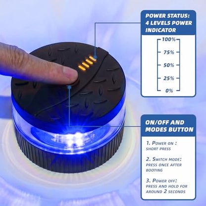 Battery Operated Blue Beacon Strobe Light w/Magnetic Base, Portable USB-C Rechargeable Mini Roof Top LED Warning Emergency Flashing Lights for Trucks, Vehicles, Car 1-Pcs - color: B/B