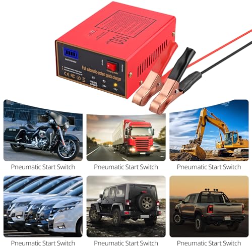 12/24V Battery Charger 10A/7.5A Smart Adjustable Car Battery Charger with Upgraded Cable Clamps, Smart Trickle Charger,Battery Maintainer for Car RV (red) - color: red