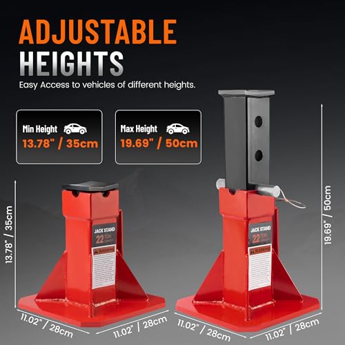 22 Ton Jack Stands 1 Pair, Heavy Duty Steel 44,000 lbs Professional Jack Stand with Lock and Adjustable Height for Lifting Car SUV Truck Pick Up Trailers and Equipment, Red (Set of 2PCS) - size: 22 Ton