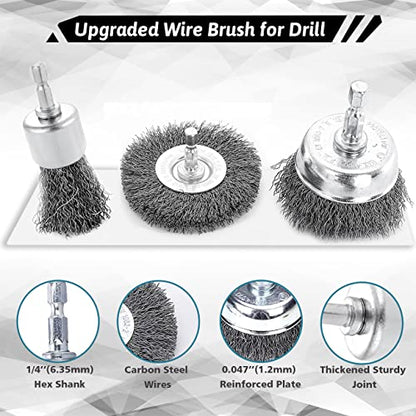 Double Elite Wire Brush for Drill Set 21 Pcs, Abrasive Wire Wheel for Drill 1/4 Inch Hex Shank, Drill Wire Brush Coarse Crimped Carbon Steel, Wire Brush Drill Attachments - style: mixed, 1/4" hex shank