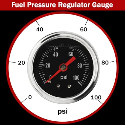 Universal Adjustable Fuel Pressure Regulator Gauge Liquid 0-100psi Oil Press Gauge 1/8" NPT Black
