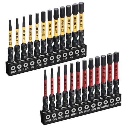 TGFTGF Impact Hex Head Allen Wrench Drill Bit Set, 24PCS, 2-inch (Metric & SAE), Premium S2 Steel 1/4" Hex-Shank Hex Bit Set, CNC Machined Magnetic Screwdriver Bit Set, Storage Box, Automotive Home - color: Yellow/Red, size: 2" 24PCS (Metric&SAE)