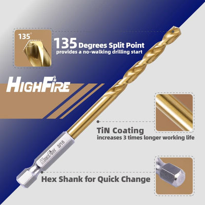 HIGHFIRE 5/16" 135 Degrees Split Point Drill Bits, Hex Shank Twist Drill Bits, DIY Purpose Drill Bit Set, HSS Titanium Drill Bit, Hex Drill Bits for Steel (Pack of 6 Identical Pcs) - size: 5/16"(6pcs)