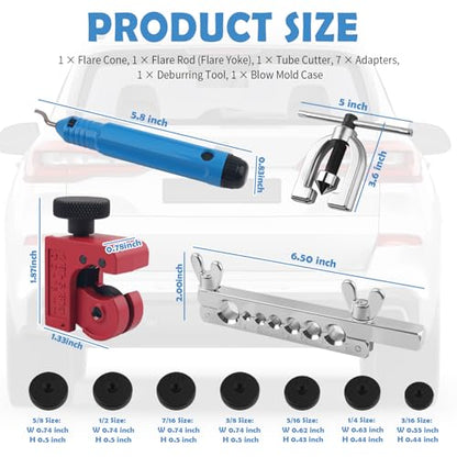 2026 Upgraded Brake Line Flaring Tool Kit,Professional Double & Single Brake Flare Tool Kit with 7 Adapters & Cutter/De-Burrer,Portable Brakes Line Repair Kits for Most Vehicles