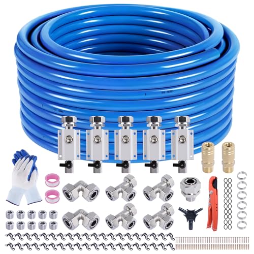 Shop Air Line Kit 3/4” 200FT Compressed Air Piping System HDPE-Aluminum-HDPE Air Tubing with 4-Way Aluminum Blocks Brass Valves Air Piping Fittings Kit Air Compressor Accessories for Garage - size: 3/4" OD 200FT