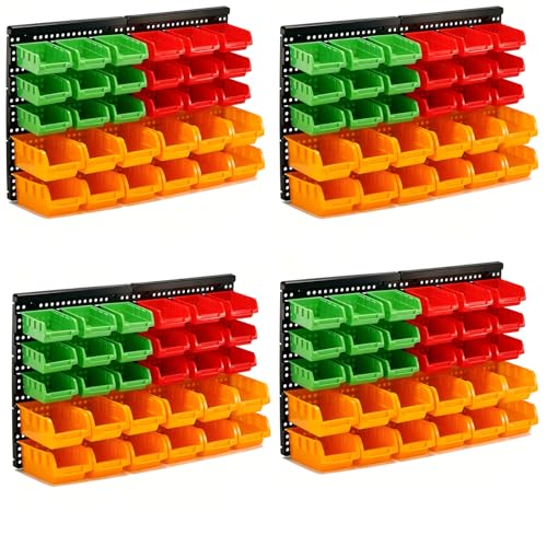 30-Bin Wall Mounted Storage Bins Kit, Tool Organizer Rack, Garage Hardware Organizer, Parts Storage Bins, DIY Combination 4 Set (Red & Green & Orange Type) - size: 50.4inch*32.4inch, style: Style-303
