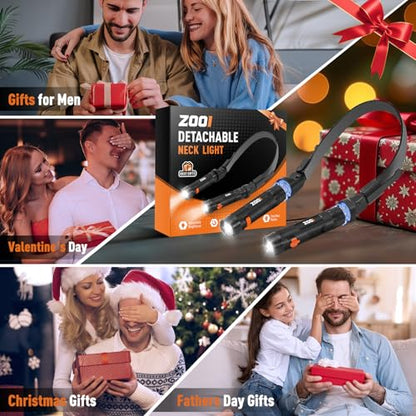 ZOOI Rechargeable Neck Work Light with 150° Adjustable Angle, Gifts for Men, Detachable Neck Flashlight Lamp for Reading, Dad Mens Gifts for Him Dad Husband, Cool Gadgets Stuff for Camping, Fishing