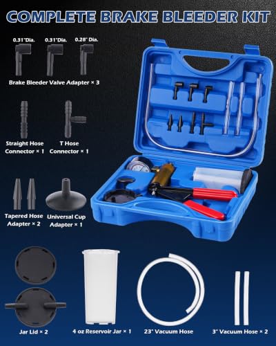 Brake Bleeder Vacuum Pump Kit, Automotive Vacuum Brake Bleeding Tool for Flush Brakes | Manual Brake Fluid & Power Steering Fluid Extractor, Self Brake Bleed Kit for Motorcycle & Car, Blue