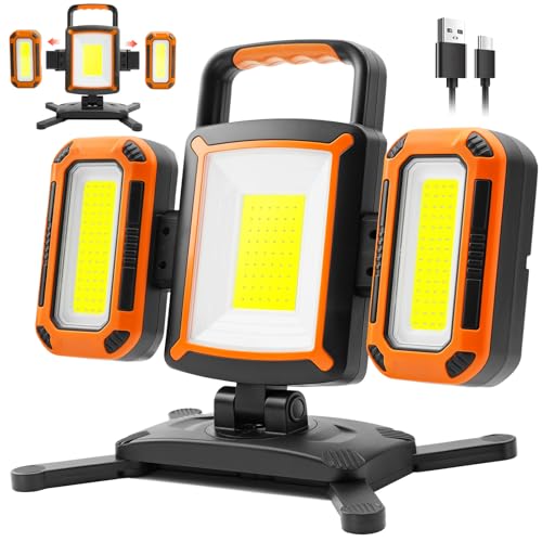 Tresda 3-in-1 Modular Rechargeable Work Light, 50W 5000LM Portable LED Work Lights with Detachable Dual Side Lights, 9 Modes, 360° Rotation, Magnetic Base & Hooks for Workshop Jobsite Repair Camping