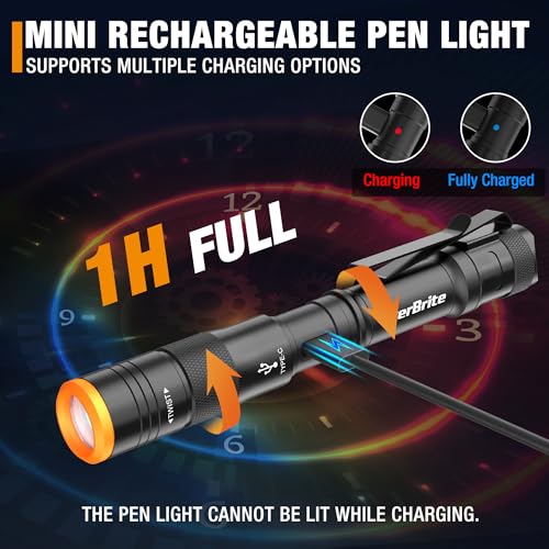 EverBrite Mini Pen Light, Rechargeable Pocket Pen Flashlight with USB C Cable, 4 Light Modes, 300 Lumens Small Flashlight with Clip for Inspection, Repair, Outdoors, Emergency, Black - color: Black