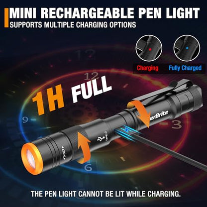 EverBrite Mini Pen Light, Rechargeable Pocket Pen Flashlight with USB C Cable, 4 Light Modes, 300 Lumens Small Flashlight with Clip for Inspection, Repair, Outdoors, Emergency, Black - color: Black