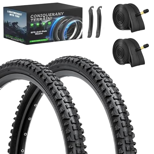 2-Pack Mountain Bike Tires Replacement 20/24/26-inch Bike Tire with Anti-Stab Weave, Folding Mountain Bicycle Tires and Tubes - color: 20x1.95