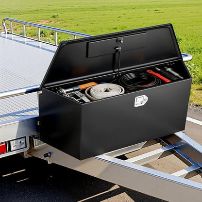 VEVOR Trailer Tongue Box, Heavy Duty Trailer Tongue Tool Box Storage Organizer with Lock & Keys, Utility Tool Chest for Pickup Truck Bed, RV, SUV, Off-Road Vehicle, Steel, 49" x 13.9" x 18.5" - size: 49" Black, style: Steel
