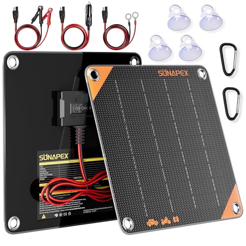 SUNAPEX 5Watt 12V Solar Car Battery Trickle Charger & Maintainer | Waterproof Flexible Solar Panel Kit | Prevents Overcharging with Smart Controller | Fits 12V Batteries for Boats, RVs & More - color: Black, size: 5W Smart