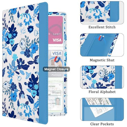 Car Registration and Insurance Holder, with Magnetic Closure for License, Cards and Documents, All Vehicle Needs and Car Accessories (Flower-Blue) - color: Flower-Blue
