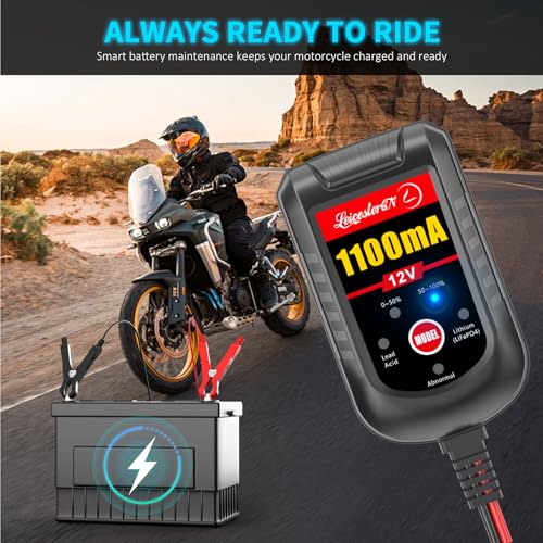 2 Pack Motorcycle Battery Charger 12V, 1.1Amp Trickle Charger and Maintainer - Smart Automatic Float Charger for Cruiser Sport Bike ATV Scooter Dirt Bike Lawn Mower, LiFePO4 Lead Acid AGM Gel - color: 12V 1.1Amp 2-Pack