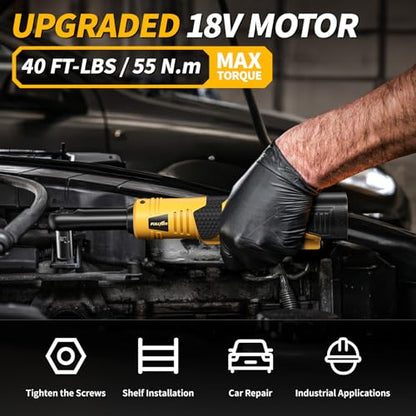FULLYEA Cordless Electric Ratchet Wrench Set, 3/8" 18V Power Ratchet, 550 RPM, Cordless Ratchet Tool Kit with Variable Speed, LED Light, 2 * 2.0Ah Batteries and Fast Charger, Yellow