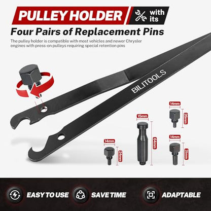 BILITOOLS Fan Clutch Removal Tool Kit 22 36 40 47 51MM Wrench Set | Pulley holder with pin kit, Fan clutch wrench set, Cooling fan clutch removal install tool, Compatible with Ford Dodge GM