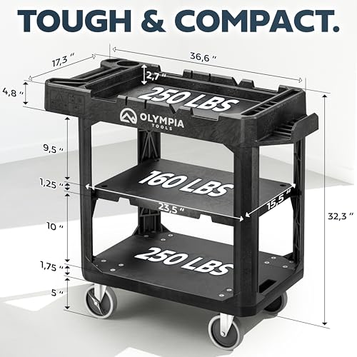 Olympia Tools 2-in-1 Heavy Duty Utility Work Cart, Rolling Tool Cart with Wheels, Convertible 3-Shelf to Flat Top Workstation, 660 Lb Capacity, Black - size: 600 Lb