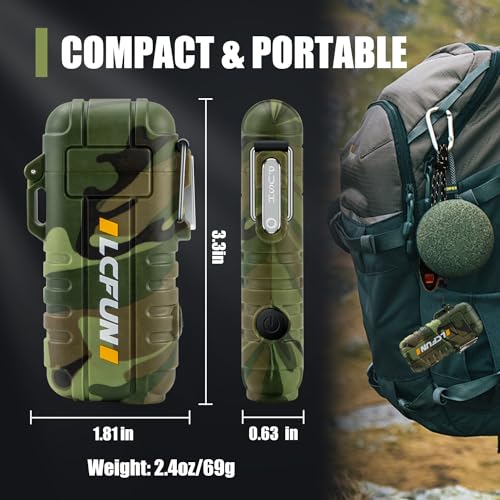 LcFun USB Rechargeable Electric Arc Lighters Windproof Plasma Lighter with LED Battery Display, Waterproof Matches with Flashlight for Camping, Survival Tactical Gear - color: Camouflage, style: Flexible Arc With Flashlight