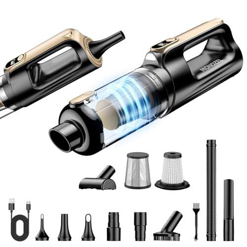MONOZEL Mini Vacuum Cleaner for Car, 18000Pa 2 in 1 Vacuum Cleaner&Air Duster, 130W Brushless Motor Handheld Vacuum Cordless with 7800mAh Battery, LED Light, Multi-Nozzles for Home, Office, Pet - color: Gold