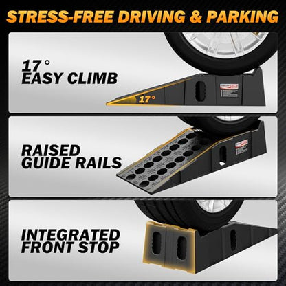 Car Ramps for Oil Changes and Vehicle Lift, 7.1 Inch Lift, 11.1 Inch Wide Tire Heavy Duty Ramps for SUV & Truck, 16,000 lbs Capacity, 2pcs
