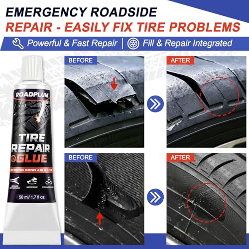 Tire Plugs Rubber Nails 3 Sizes & Repair Glue 100ML for Flat Tire Repair | Emergency Tire Repair Kit for Cars, Motorcycles, Trucks, Tractors & Bicycles, Puncture Fast Repair, No Tire Removal Required