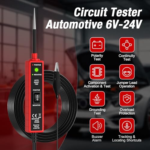 Power Circuit Probe Tester Automotive, 6V-24V DC Car Test Light | Circuit Short&Open Finder, Car Circuit Tester Diagnostic Tool with Continuity/Component/Grouding/Polarity Test - color: CC0361-Red