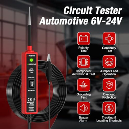 Power Circuit Probe Tester Automotive, 6V-24V DC Car Test Light | Circuit Short&Open Finder, Car Circuit Tester Diagnostic Tool with Continuity/Component/Grouding/Polarity Test - color: CC0361-Red