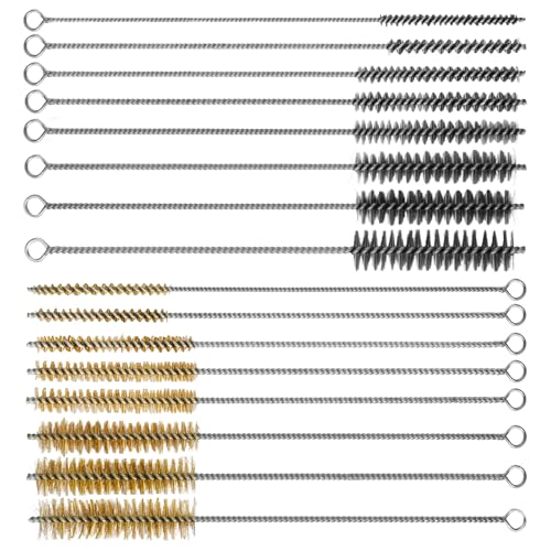 RAWILL 16Pcs Tube Cleaning Brush, Brass Stainless Steel Engine Cleaning Brushes, 12 Inch Long Round Wire Pipe Cleaner for Deep Pipes, Auto Parts, Engine Parts, 8 Sizes