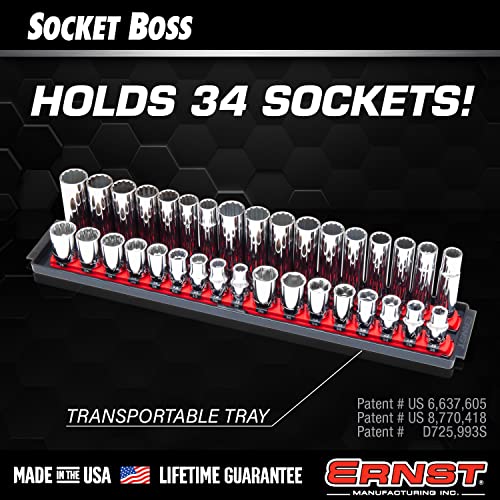 Ernst Manufacturing 8463HV Socket Boss, Premium 2-Rail, 1/2-Inch-Drive Socket Organizer, 18-Inch, High-Visibility - color: Hi-viz, size: 1/2"