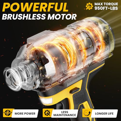 Cordless Impact Wrench 1/2 inch for Dewalt Battery, Impact Wrench 1360N.m(950Ft-lbs) High Torque Brushless Electric Impact Gun, Power Impact Driver with 3-Mode Speed, LED Work Light(no battery)