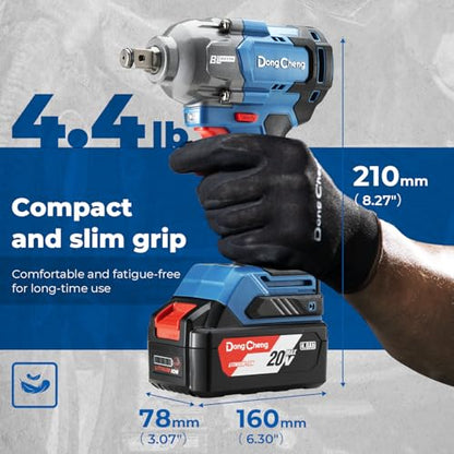 Dong Cheng 20V Brushless Impact Wrench, Max Torque 503 ft-lbs (682 N.m), 1/2 inch with 3 Mode Speed, 2400 RPM Cordless Impact Gun, Includes 4.0Ah Battery, Charger, 5 Impact Sockets and Kit Bag - style: One Battery